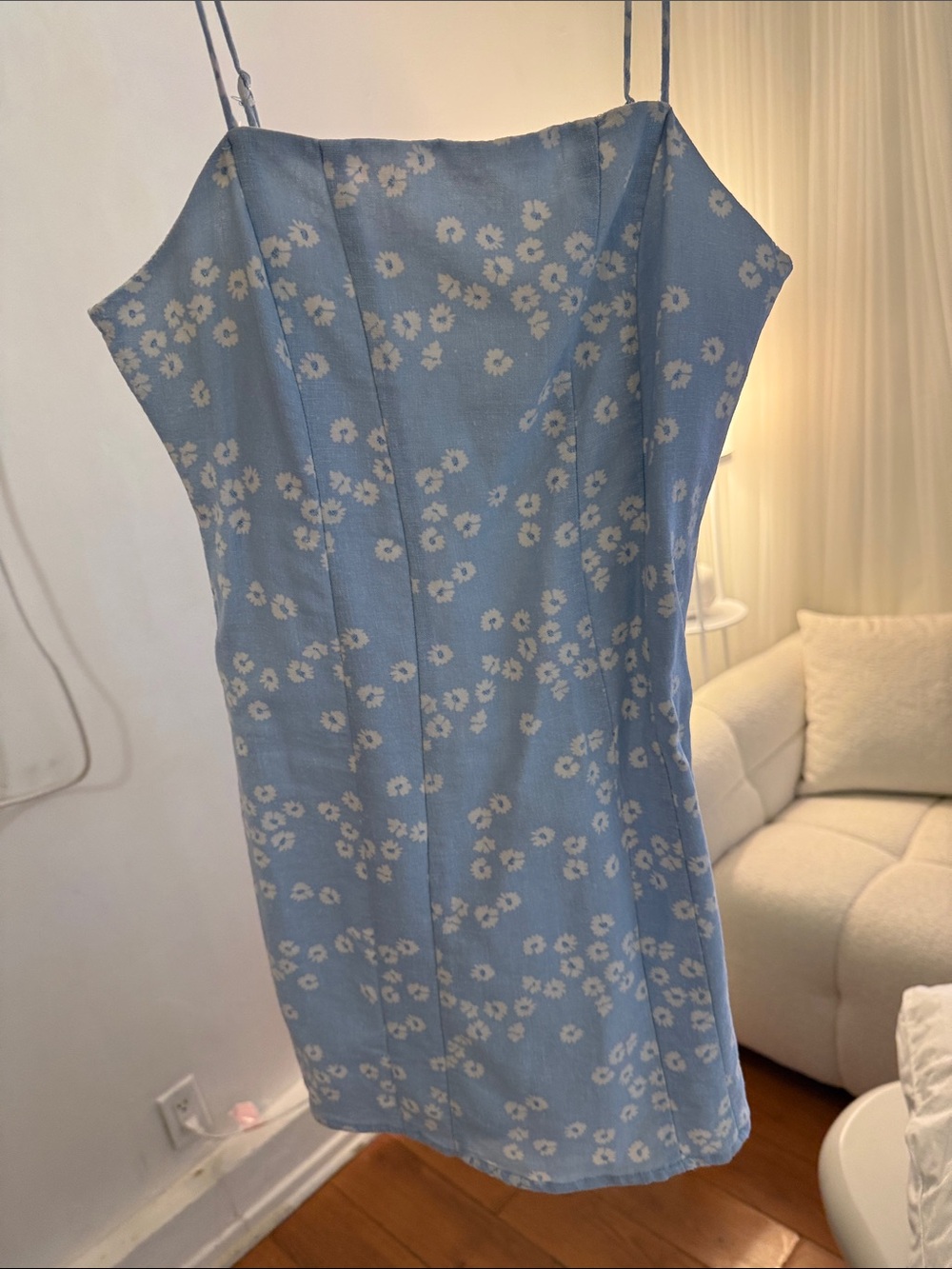 Zara Light Blue Strapless Daisy Print Slip Dress